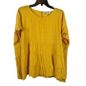 Andrée By Unit Womens Short Sleeve Tiered Mustard Yellow Blouse Size 2X